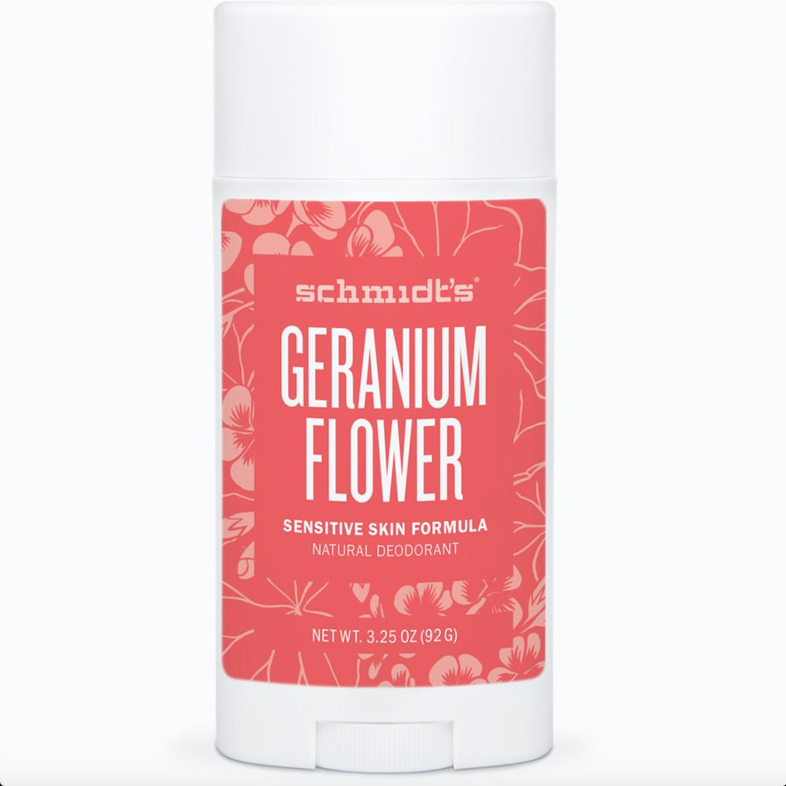Geranium flower deodorant in pink packaging