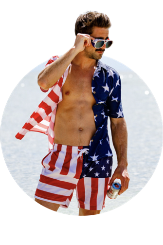 The Reagans American Flag Patch Swim Trunks