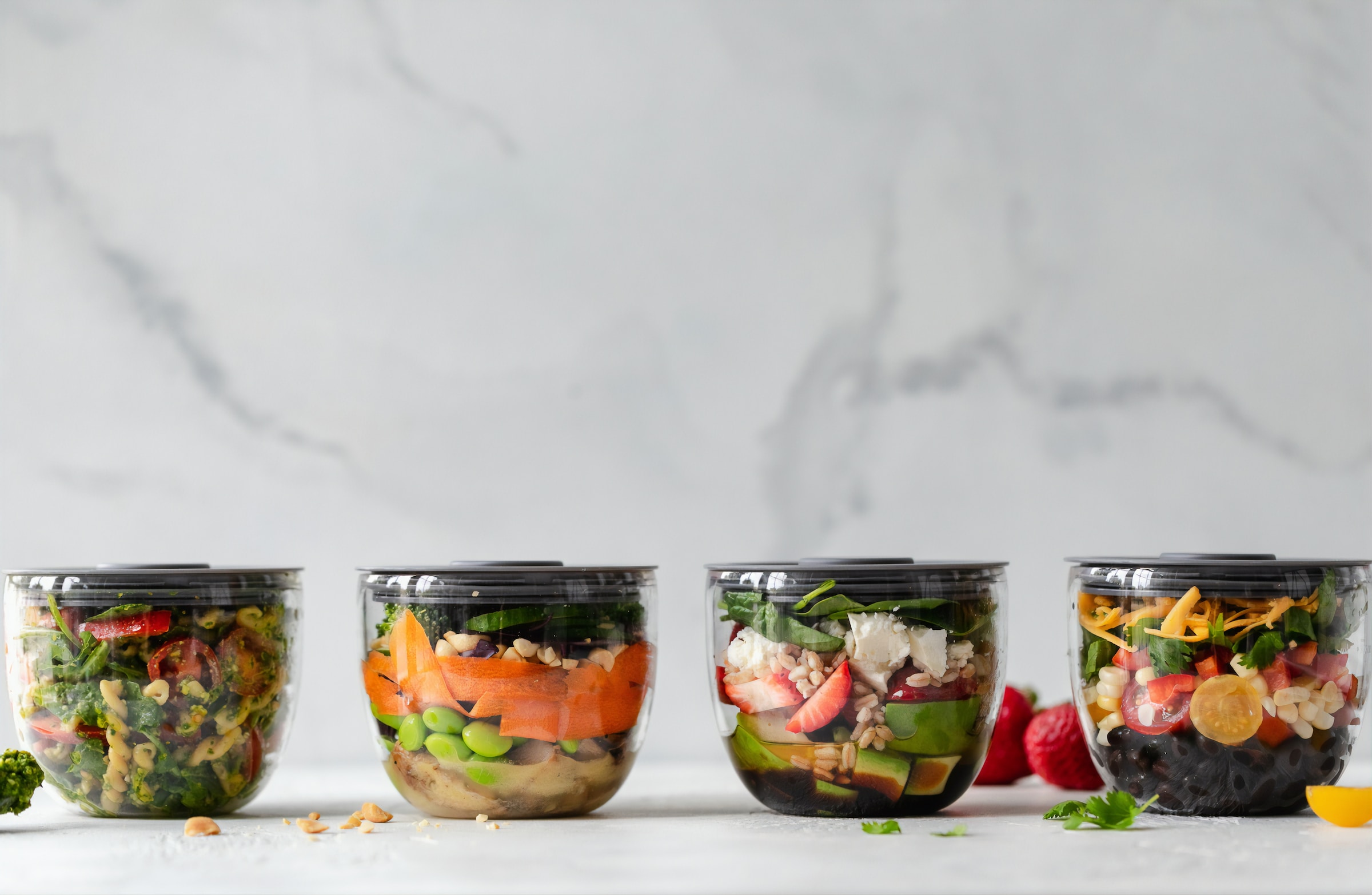 Foods in glass containers for leftovers