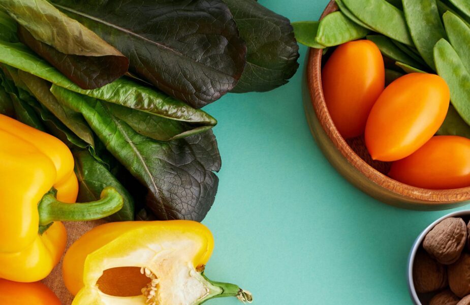 Image of veggies on blue background